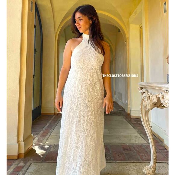 🤍 ZARA Halter Midi Dress NWT | Oyster White Open Back Textured M - Picture 6 of 16